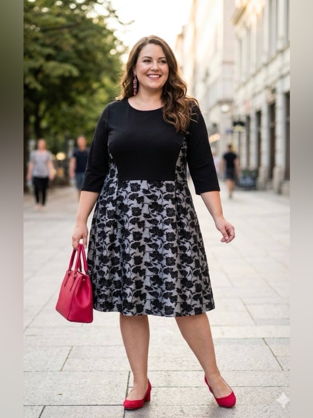 BB Dakota Black and Silver Floral Midi Dress